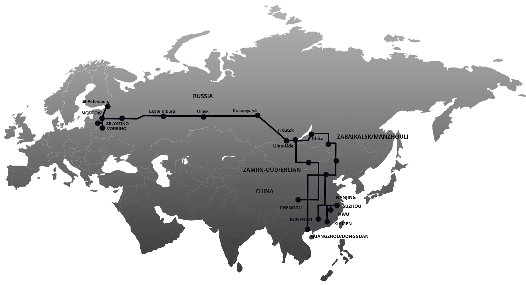 Карта логистики и доставки грузов по России и Китаю